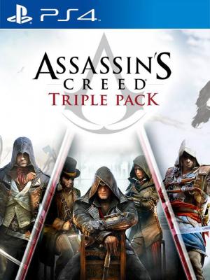 3 juegos en 1 Pack triple Assassins Creed Black Flag, Unity, Syndicate Ps4