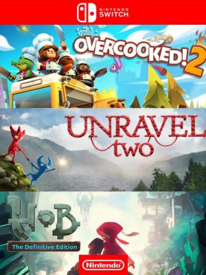 3 juegos en 1 Overcooked 2 mas Unravel Two mas Hob The Definitive Edition - Nintendo Switch